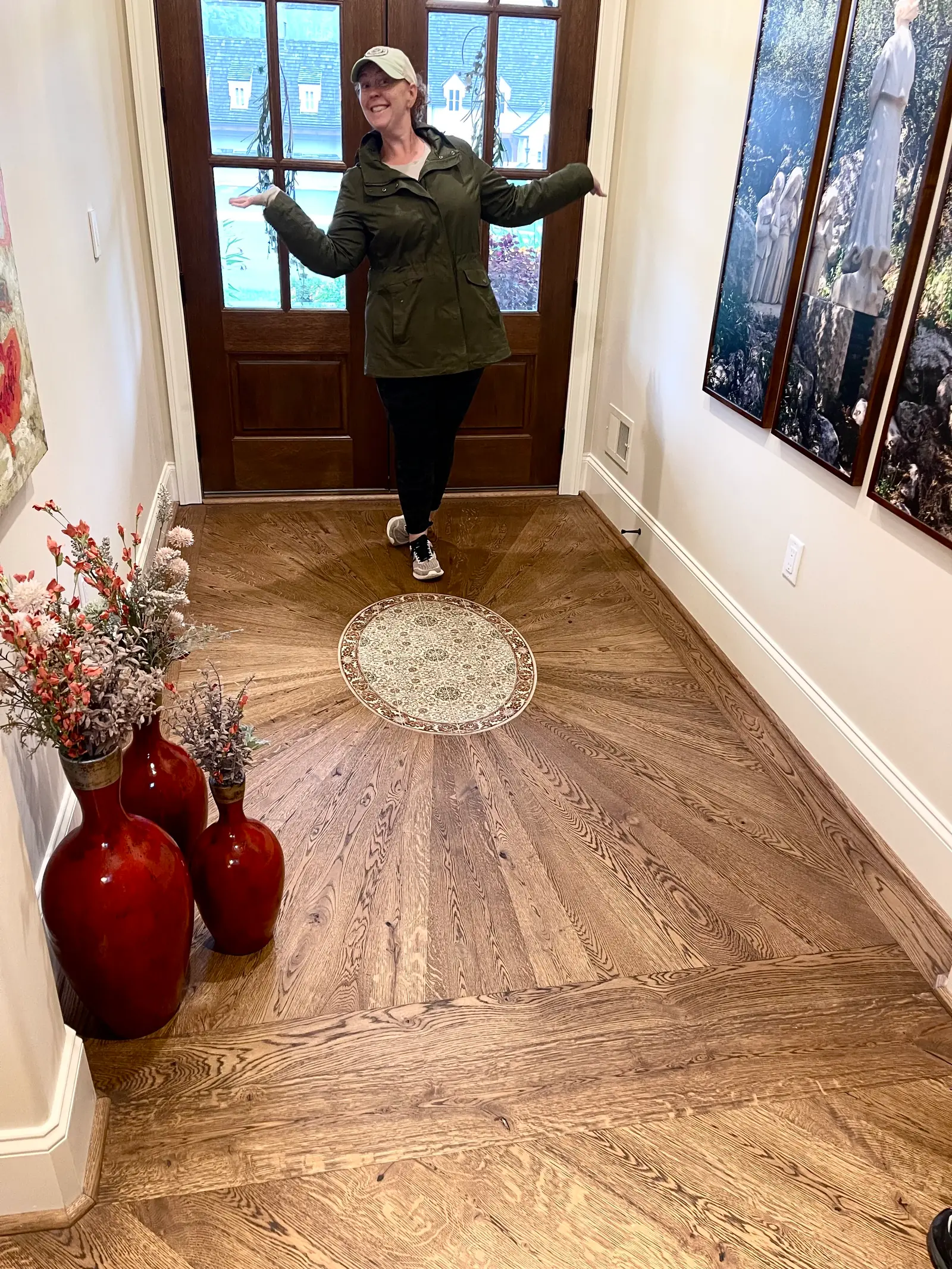 Professional tools and completed floor installation