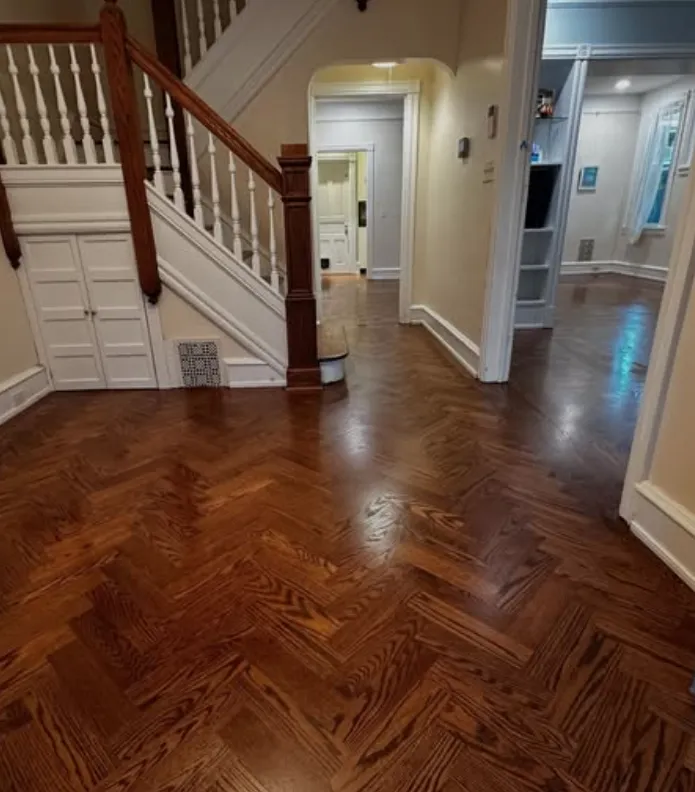 Refinished hardwood floor after professional sanding
